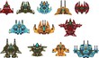 Collection of various space ships for creating top down space shooter games