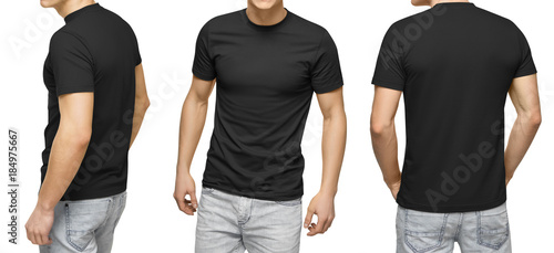 Download Young male in blank black T-shirt, front and back view ...