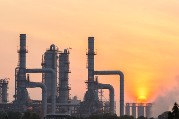 Oil refinery industry at sunrise, Oil refiner Industry background concept