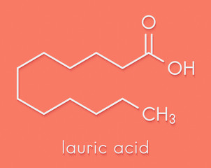 Poster - Lauric (dodecanoic) acid molecule. Common saturated medium chain fatty acid. Skeletal formula.