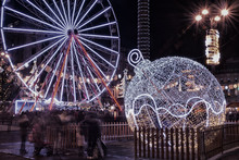 Christmas Decorations And A Big Weel In George Square, Glasgow, Scotland.