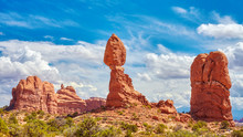 Balanced Rock, One Of The Most Iconic Features In The Arches National Park, Utah, USA.