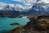 Fototapeta Zachód słońca - 
The fantastic color of the lake water is Pehoé's surface water body located in Torres del Paine National Park, in the Magallanes Region of southern Chile.