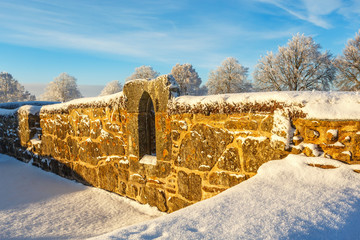 Wall Mural - Old Monastery ruin with snow