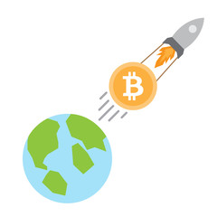 Wall Mural - Bitcoin illustration graphic vector, concept increasing of cryptocurrency value with spaceship