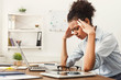 © Prostock-studio - Tired business woman at office copy space