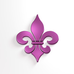 Fleur-de-lis Isolated. Metallic Pink color. 3D Rendering Illustration