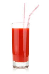 Fototapete - Tomato juice in a glass with drinking straw