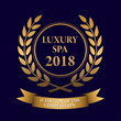 Gold laurel wreath, premium Anniversary golden retro design with ribbon. Luxury edition of competition