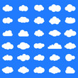 © khonkangrua - Cloud vector icon set white color on blue background. Sky flat illustration collection for web. Vector illustration