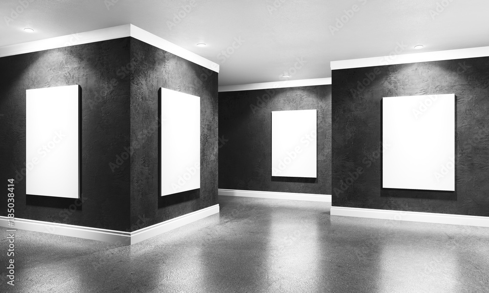 Modern Concrete Gallery Room With Directional Spotlight And