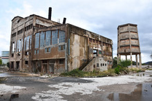Abandoned Industrial Zone In Chroatia Under Overcast Weather. 