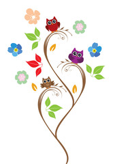 Sticker - vector owl tree