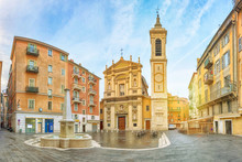 Nice Cathedral Made In Baroque Style Located On Place Rossetti Square In Nice, Alpes-Maritimes, France