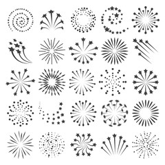 Wall Mural - new year fireworks icons. firework icon set for happy christmas celebrate party and birthday or anni