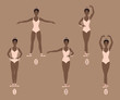 Young dancer shows the five basic ballet and dance positions, with correct placement of arms, legs and feet