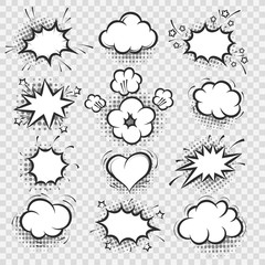 Wall Mural - comic bubbles. vector cartoon talk bubble and thinking balloon elements isolated on transparent back