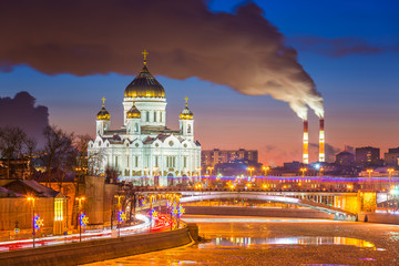 Wall Mural - Sunset over Moscow river, Moscow