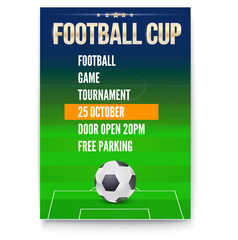 Wall Mural - Poster of European football cup, design of flyer. Soccer ball on background of the playing field. Template of announcement for sports event invitation. Banner ready for print, vector 3D illustration.