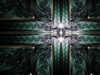 Wall Mural - Green fractal cross, digital artwork for creative graphic design