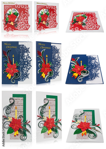 Handmade Christmas Card With Merry Christmas Greetings And Poinsettia Candle Bells Buy This Stock Photo And Explore Similar Images At Adobe Stock Adobe Stock