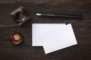 Wall Mural - Mockup of blank white business cards with vintage stationery
