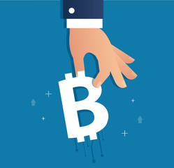 Wall Mural - hand holding bitcoin icon vector illustration, business concept
