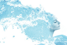 Double Exposure Of Young Woman And Water Splashes.