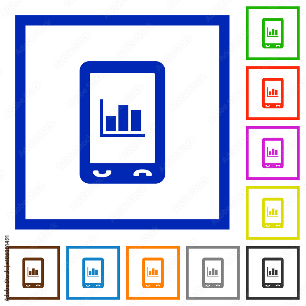Mobile statistics flat framed icons