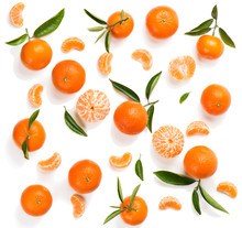 Tangerines With Leaves. Top View.