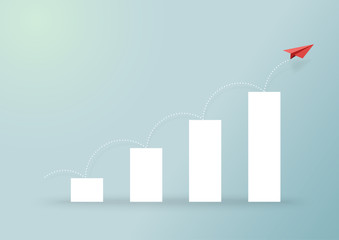 Aufkleber - Paper airplanes flying on growing graph.Paper art style of business success creative concept idea.Vector illustration