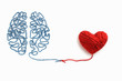 Leinwandbild Motiv Heart and brain connected by a knot on a white background
