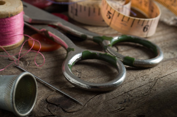 Wall Mural - thimble and needles for sewing close-up