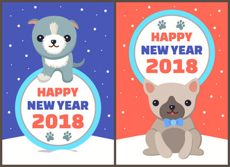 Wall Mural - Happy New Year 2018 Dogs Set Vector Illustration