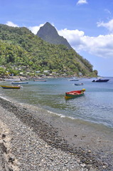 Wall Mural - Fishing Boats in Soufriere near Petit Piton, Saint Lucia