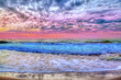 Seascape background with colorful sunset over the beach and sea in Corfu, Greece