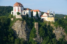 Castle and town Vranov nad Dyji in the Southern Moravia, Czech republic. The castle stands on a high rock above the river Dyje.