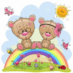 Sticker - Two Teddy Bears are sitting on the rainbow