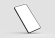 © Salih - Full screen smart phone mock up isolated on soft gray background with black case. 3D illustrating