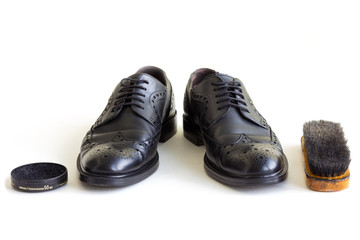 black classic men's shoes on a white background