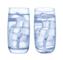 Glass of water with ice cubes isolated on white background