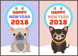 Wall Mural - Happy New Year 2018 Dogs Set Vector Illustration