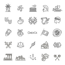 Greece Line Icon Set.Vector