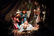 Christmas crib, biblical scene Birth of Jesus Christ in Bethlehem