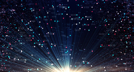 Leinwandbilder - Transfer and storage of data sets/Data transmission channel. Motion of digital data flow. Transferring of big data.