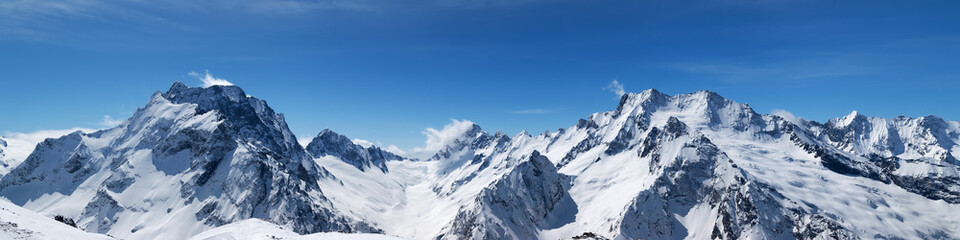 panoramic view of snow-capped mountain peaks