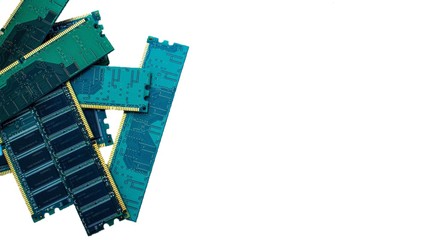 Computer random access memory (RAM) modules on white background 