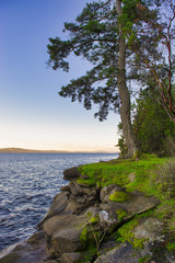 Wall Mural - Scenic sunset view of the ocean from Roberts Memorial Park in Nanaimo, British Columbia.