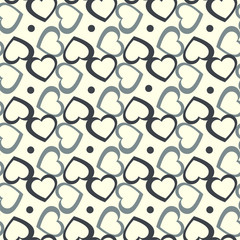 Black Heart Seamless pattern. Casual polka dot texture. Stylish print with hand drawn hearts