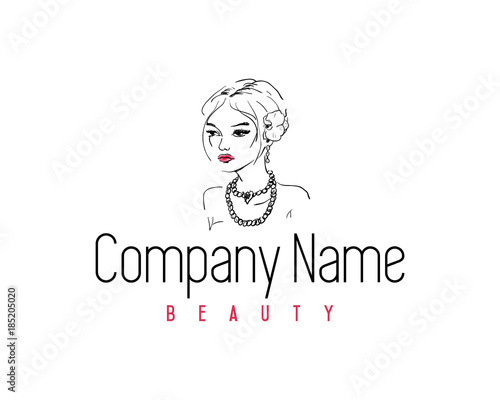 Line Art Beautiful Women With Hair Tied Back And Heart Necklace